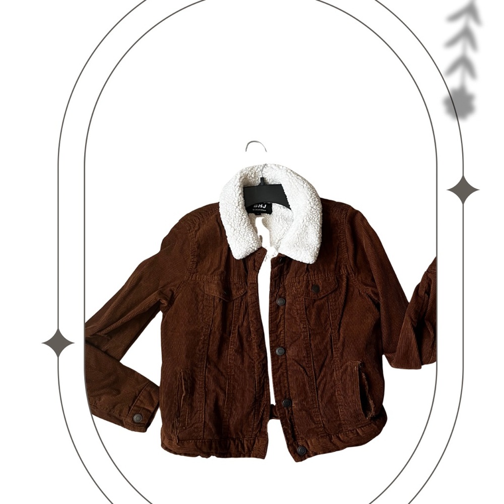 Brown Corduroy Jacket with White Sherpa Collar